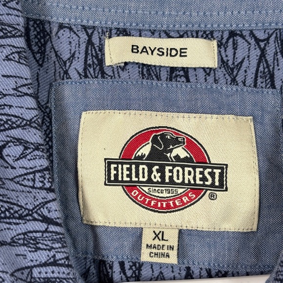 Field & Forest Mens Button Down Shirt XL Blue Bayside Stretch Outdoor Fish Print - Picture 3 of 7